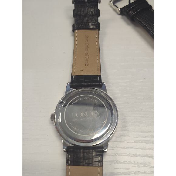 Honora Watch 1.00 Ct Black Spinel Bezel Leather 38mm Fits 7 -9" New Battery - Picture 2 of 4
